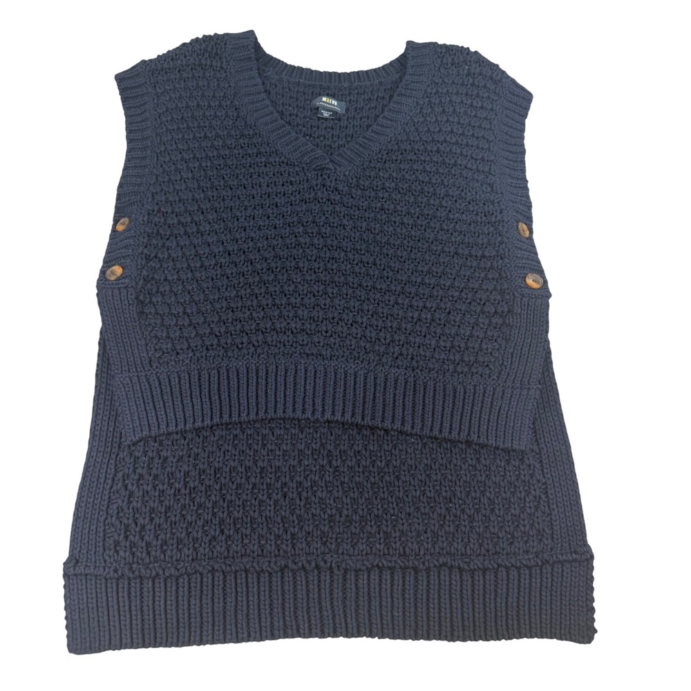 Maeve Anthropologie Navy Blue Chunky Knit V-Neck High-Low Sweater Vest Medium